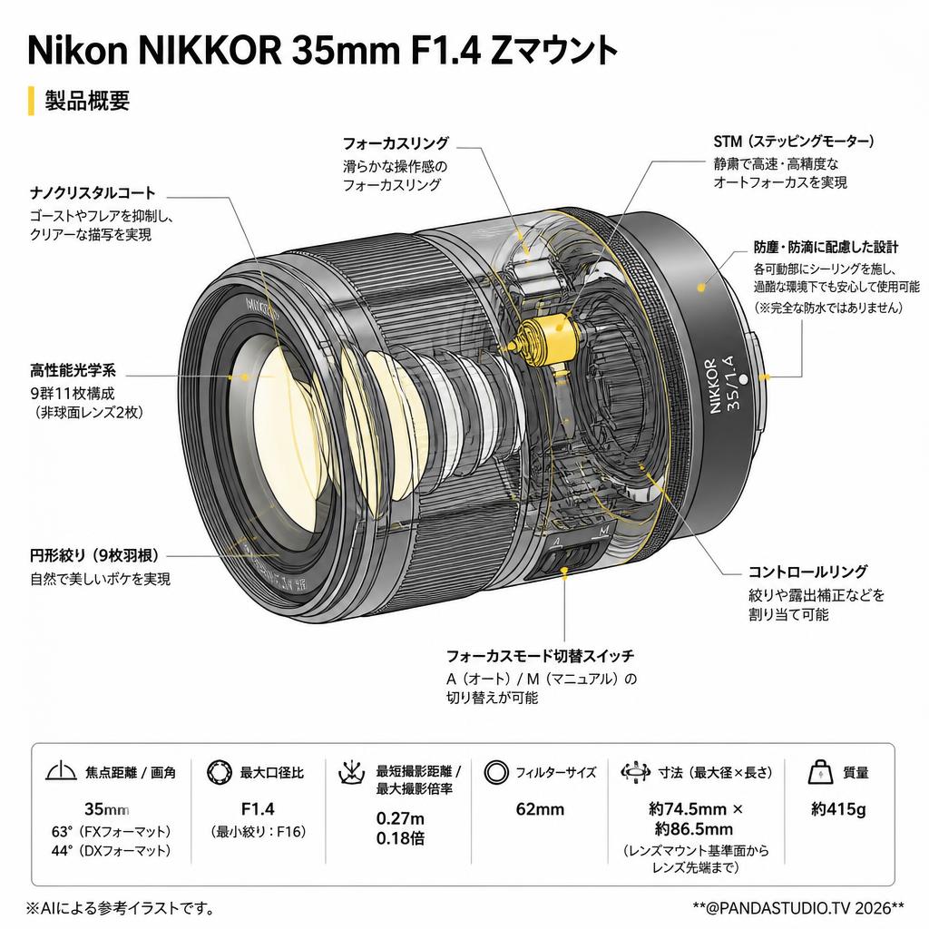 Nikon NIKKOR 35mm F1.4 Zマウント スペック