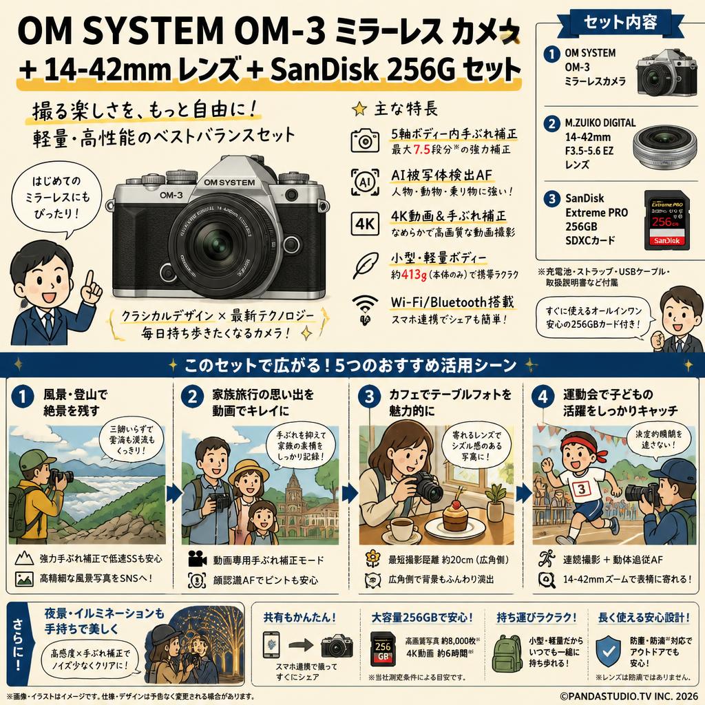 OM SYSTEM OM-3 ミラーレス カメラ ＋ 14-42mm レンズ + SanDisk 256G セット（オリンパス / OLYMPUS） 用途