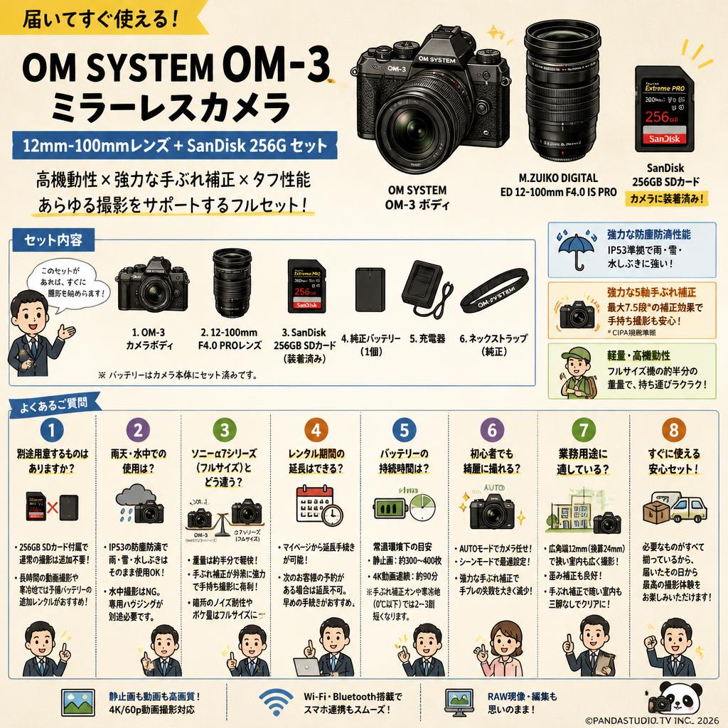 OM SYSTEM OM-3 ミラーレス カメラ  ＋ 12mm-100mmレンズ + SanDisk 256G セット（オリンパス / OLYMPUS） FAQ（よくある質問と答え）
