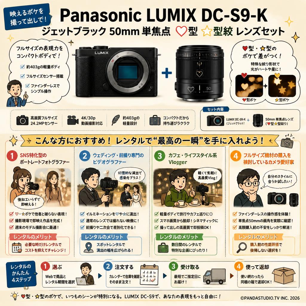 Panasonic LUMIX DC-S9-K ジェットブラック 50mm 単焦点 ♥型 ★型絞  レンズセット おもな対象のお客様