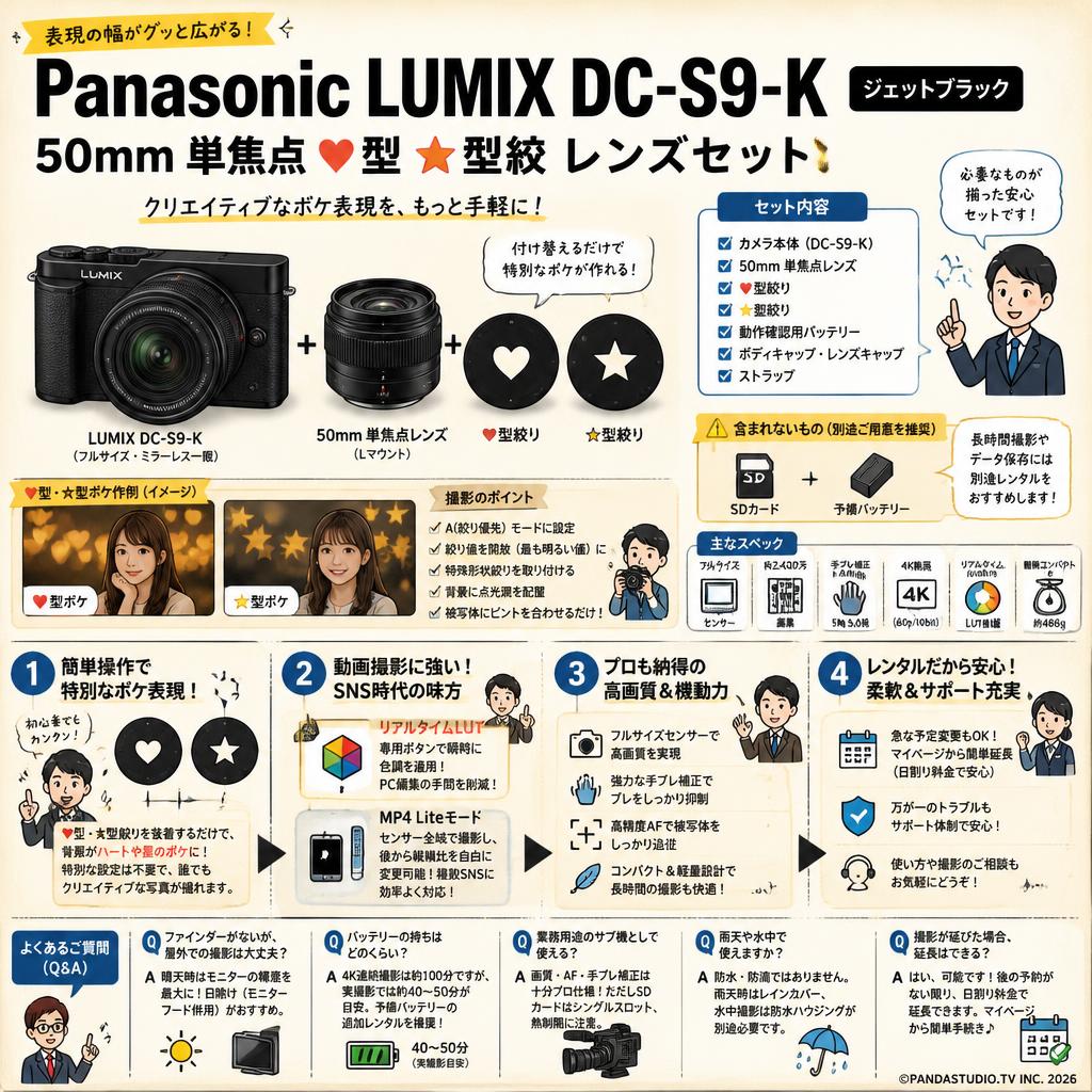Panasonic LUMIX DC-S9-K ジェットブラック 50mm 単焦点 ♥型 ★型絞  レンズセット FAQ（よくある質問と答え）