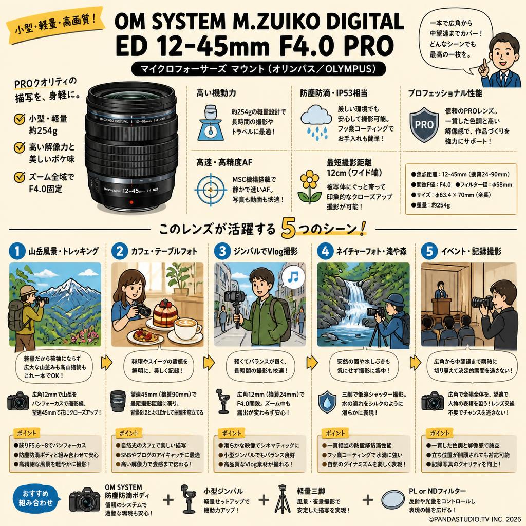 OM SYSTEM M.ZUIKO DIGITAL ED 12-45mm F4.0 PRO マイクロフォーサーズ マウント （オリンパス/ OLYMPUS) 用途