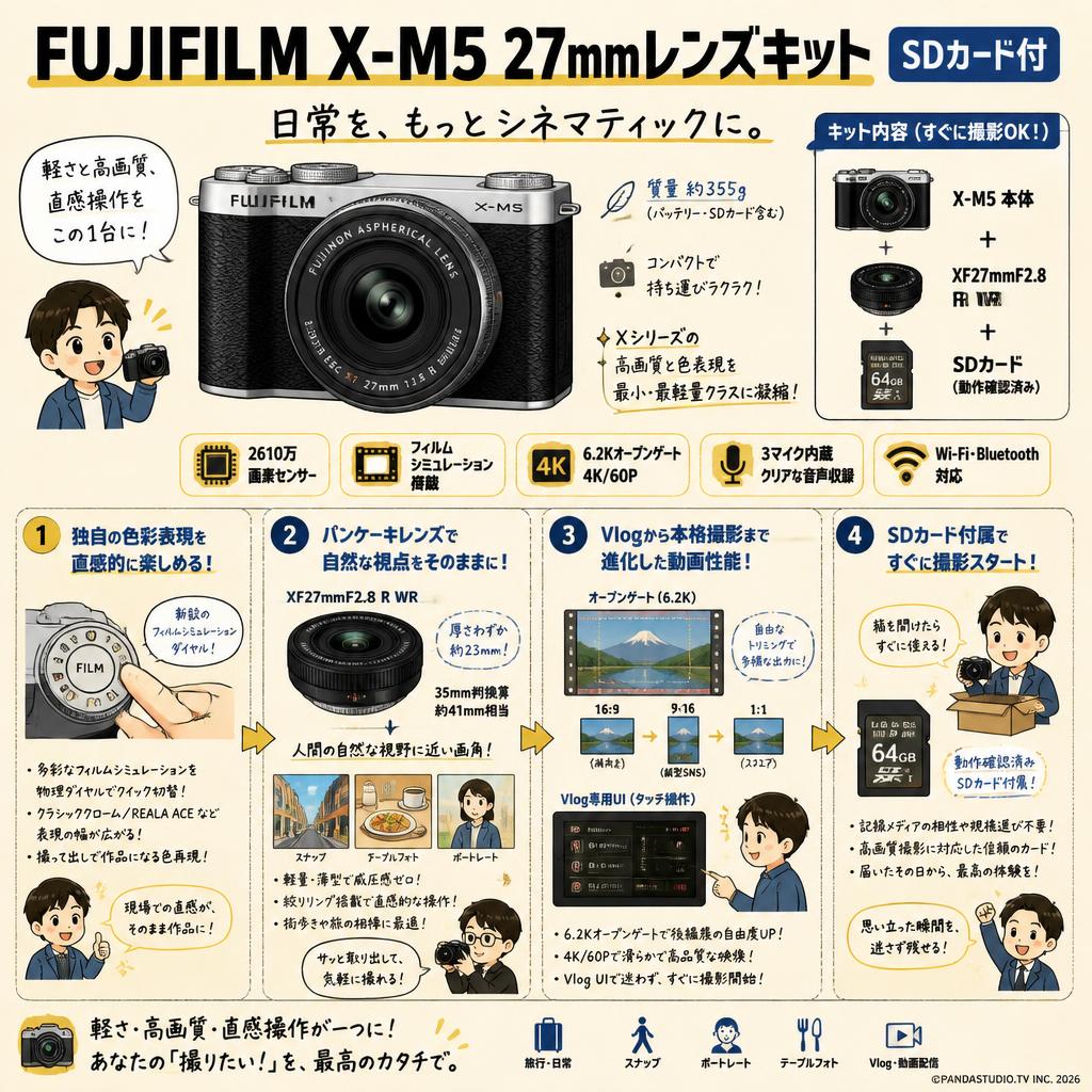FUJIFILM X-M5 27mmレンズキット SDカード付 概要
