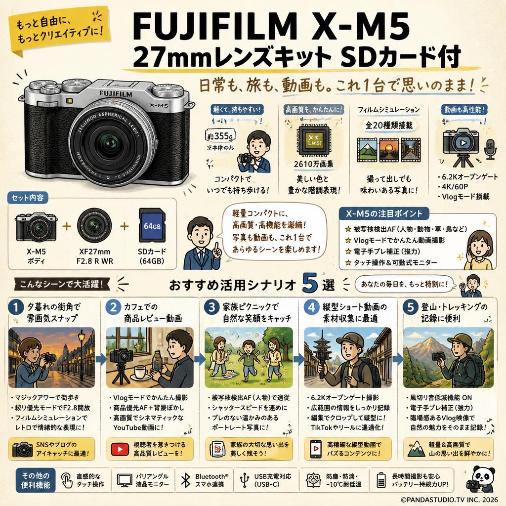 FUJIFILM X-M5 27mmレンズキット SDカード付 用途