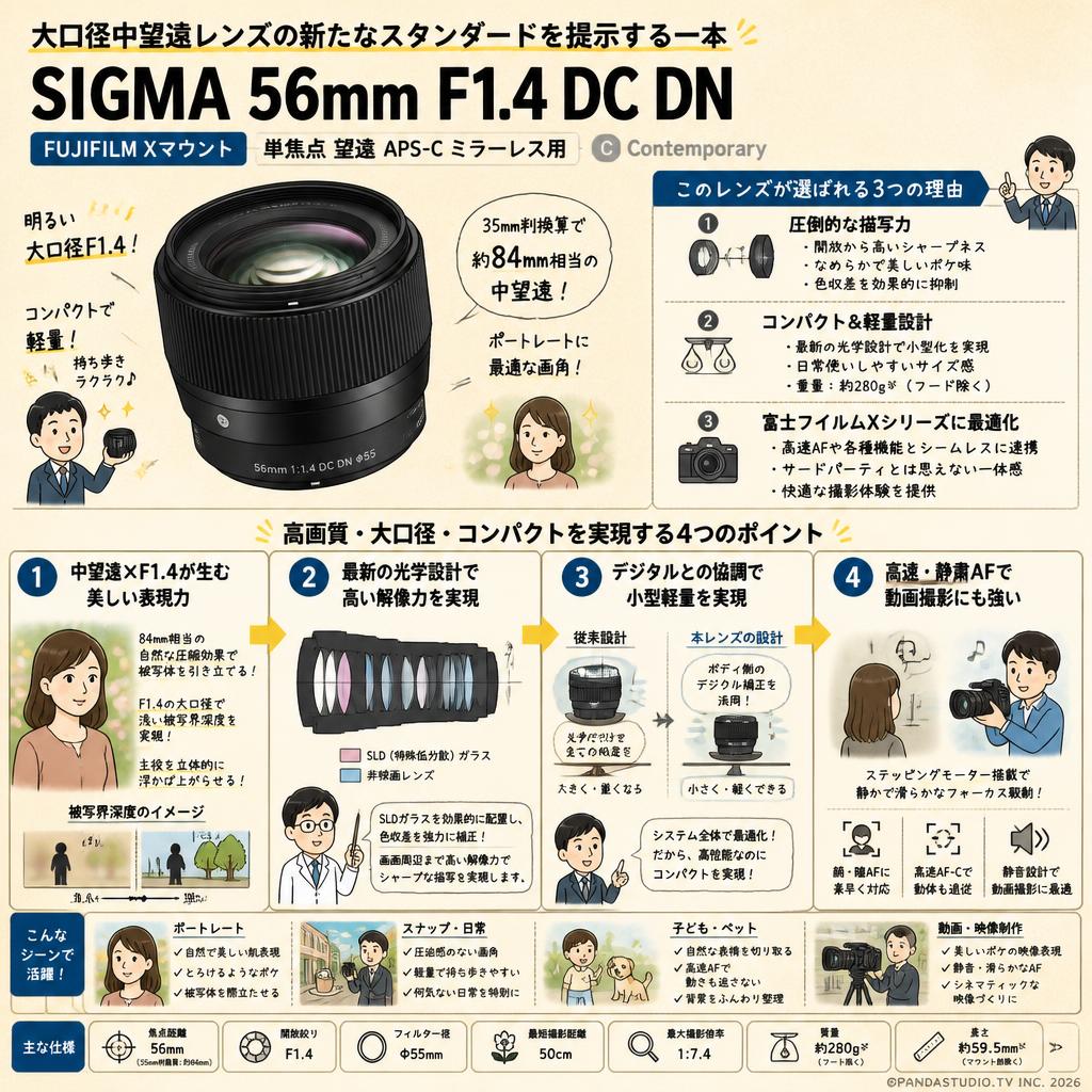 SIGMA 56mm F1.4 DC DN FUJIFILM Xマウント 単焦点 望遠 APS-C ミラーレス用 Contemporary 概要
