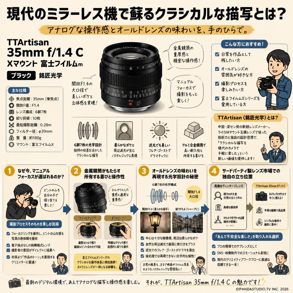 TTArtisan 35mm f/1.4 C Xマウント 富士フイルムｍブラック 銘匠光学 概要