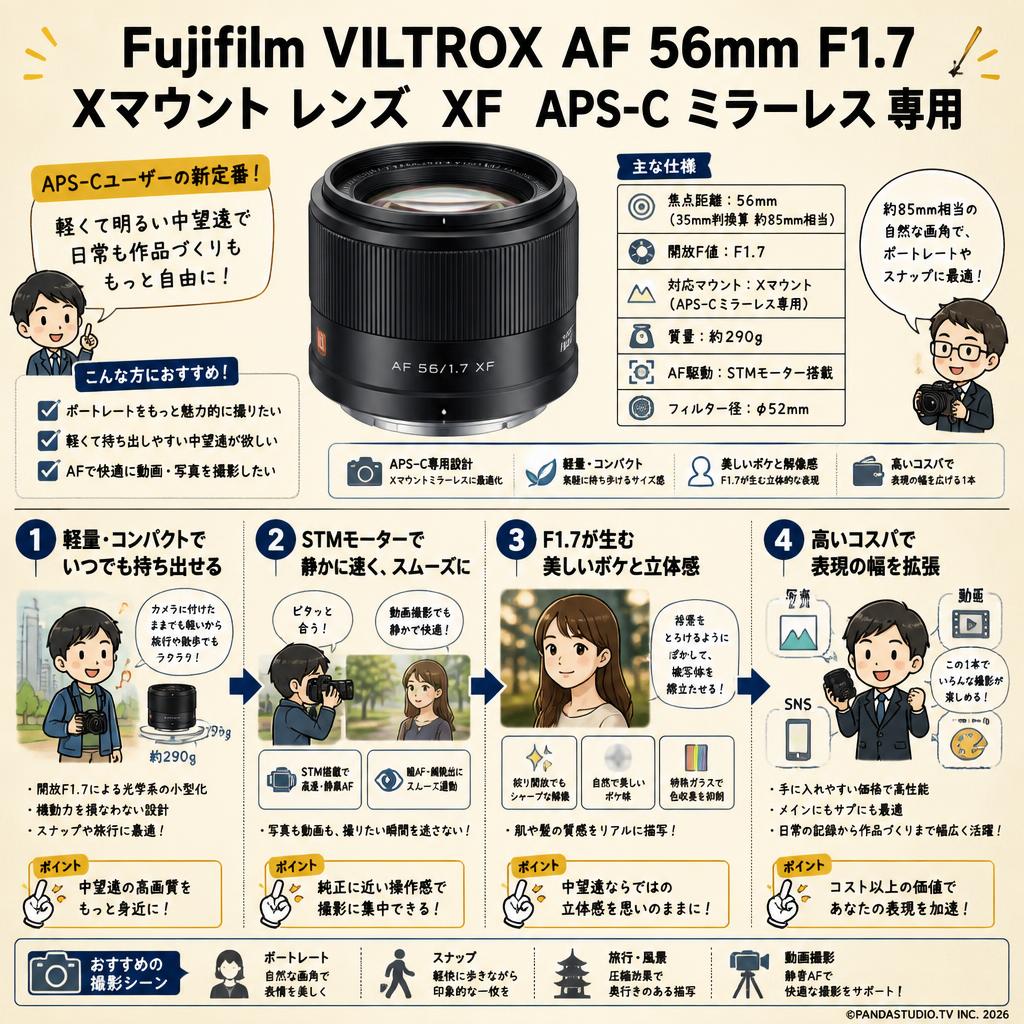 Fujifilm VILTROX AF 56mm F1.7 Xマウント レンズ  XF  APS-C ミラーレス 専用 概要