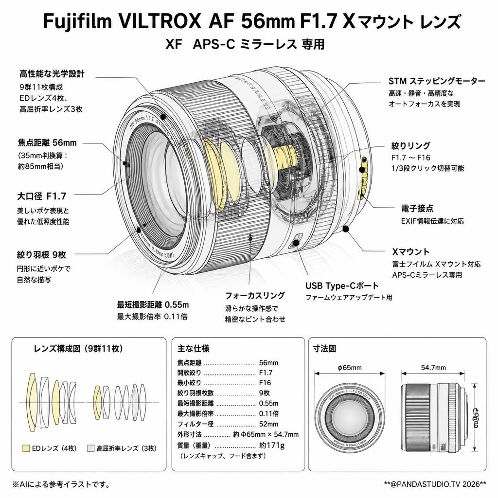 Fujifilm VILTROX AF 56mm F1.7 Xマウント レンズ  XF  APS-C ミラーレス 専用 スペック