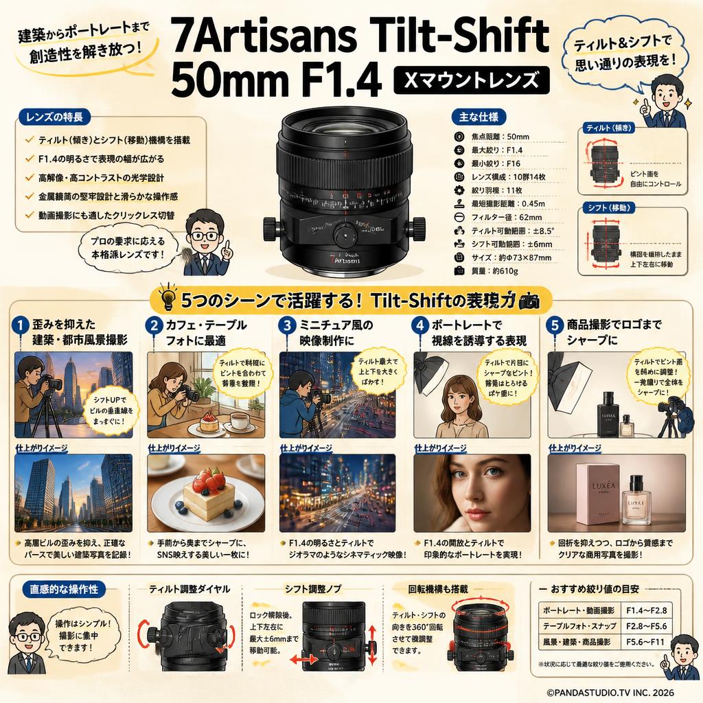 7Artisans Tilt-Shift 50mm F1.4  Xマウントレンズ 用途