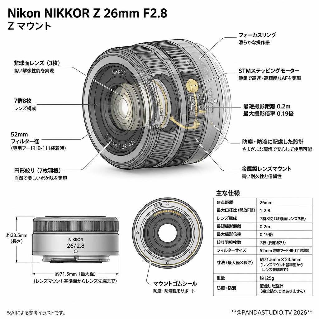 Nikon NIKKOR Z 26mm F2.8 Z マウント スペック