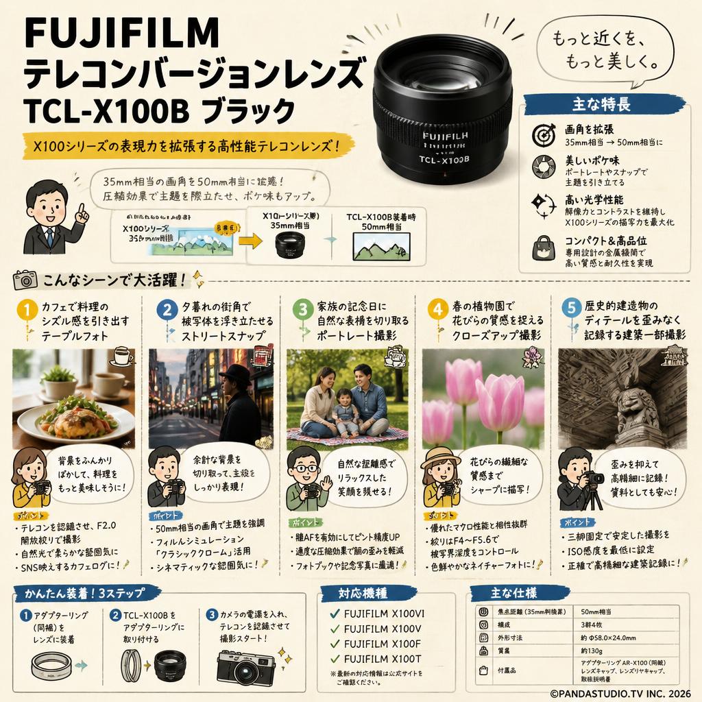 FUJIFILM テレコンバージョンレンズ TCL-X100B ブラック 用途