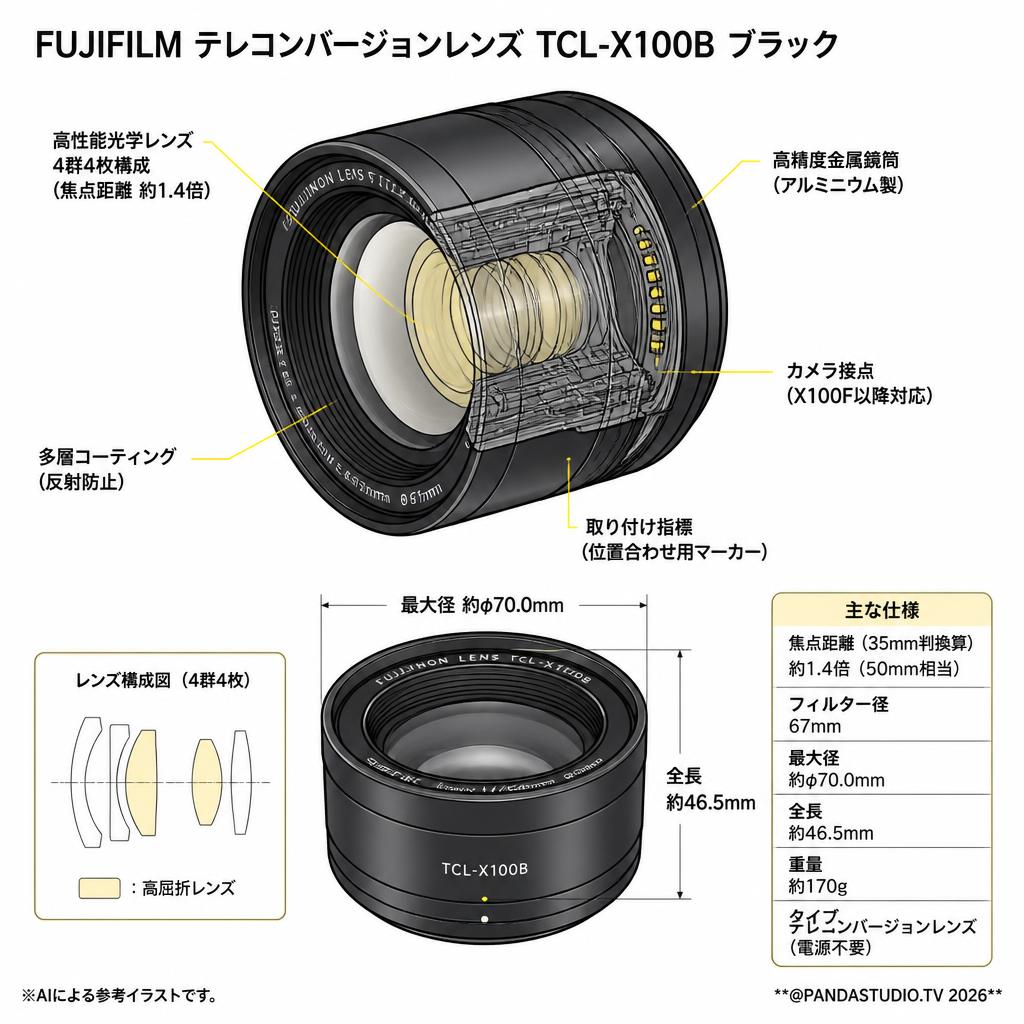 FUJIFILM テレコンバージョンレンズ TCL-X100B ブラック スペック