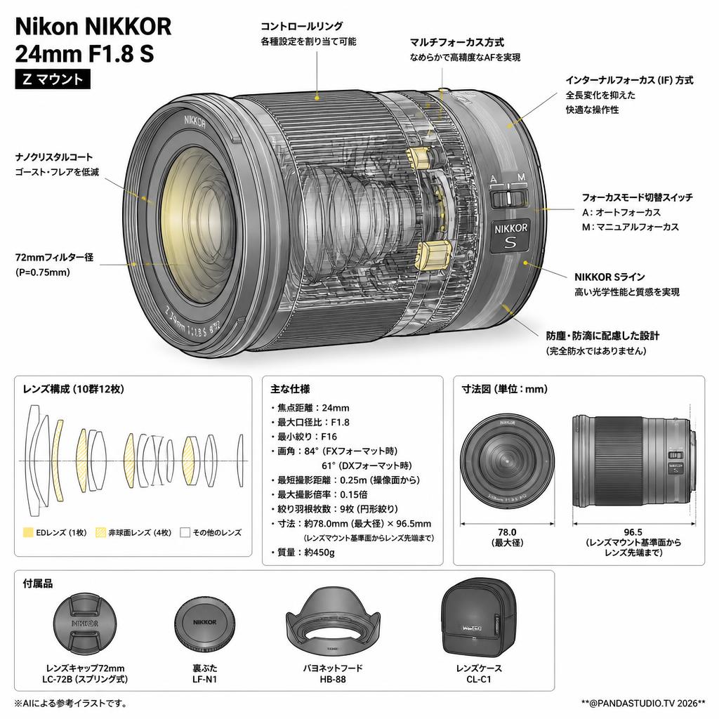 Nikon NIKKOR 24mm F1.8 S Z マウント スペック