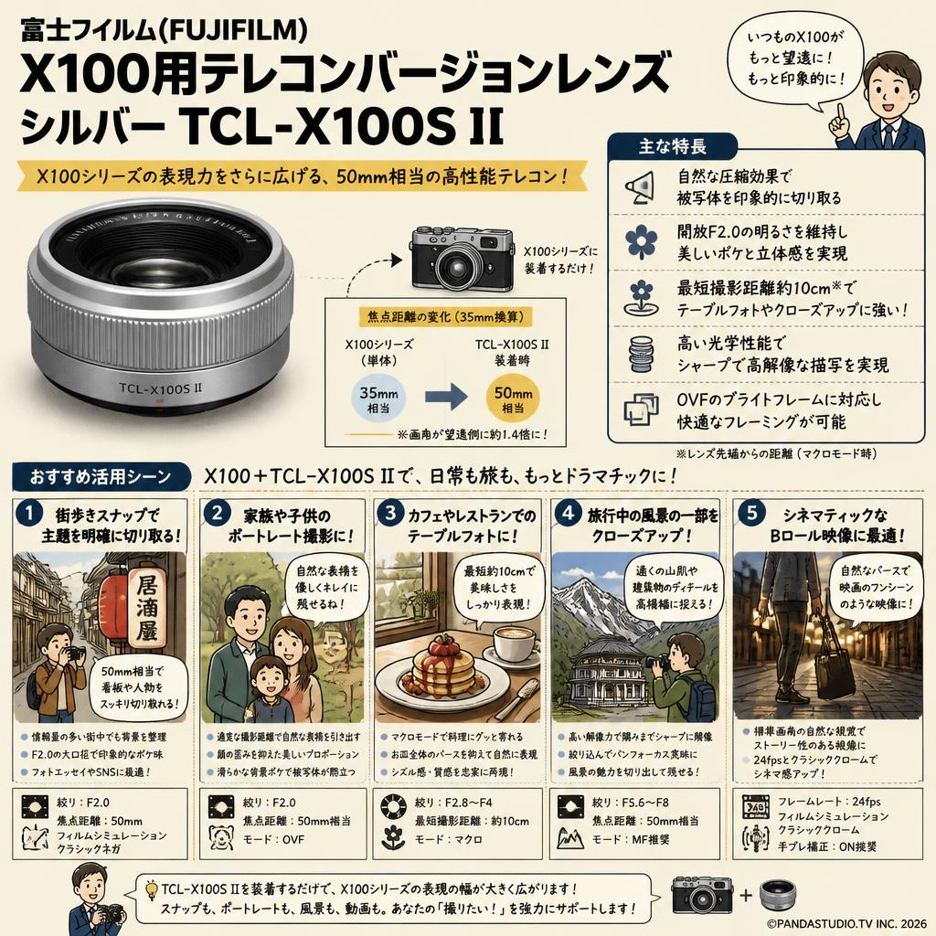 富士フイルム(FUJIFILM) X100用テレコンバージョンレンズ シルバー TCL-X100S II 用途