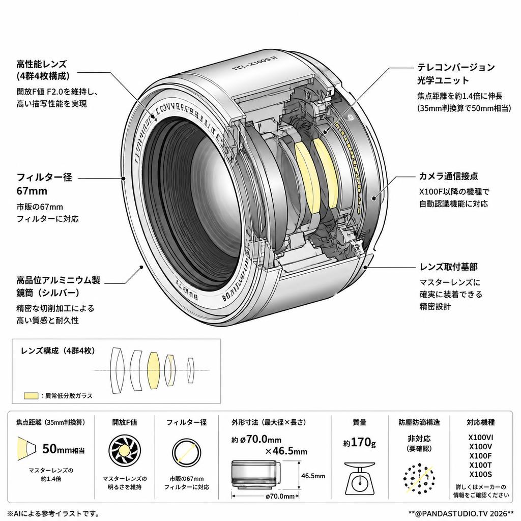 富士フイルム(FUJIFILM) X100用テレコンバージョンレンズ シルバー TCL-X100S II スペック
