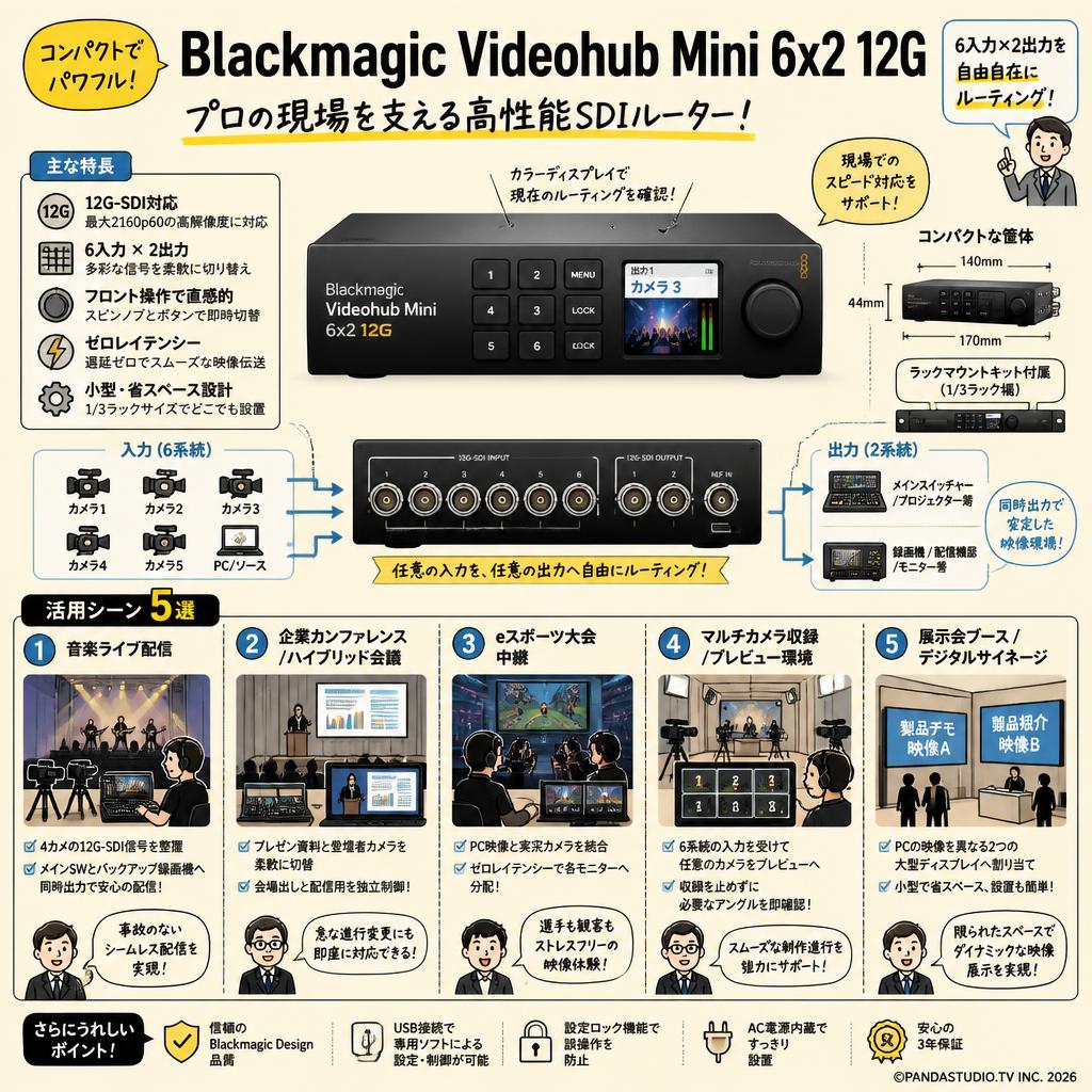 Blackmagic Videohub Mini 6x2 12G 用途