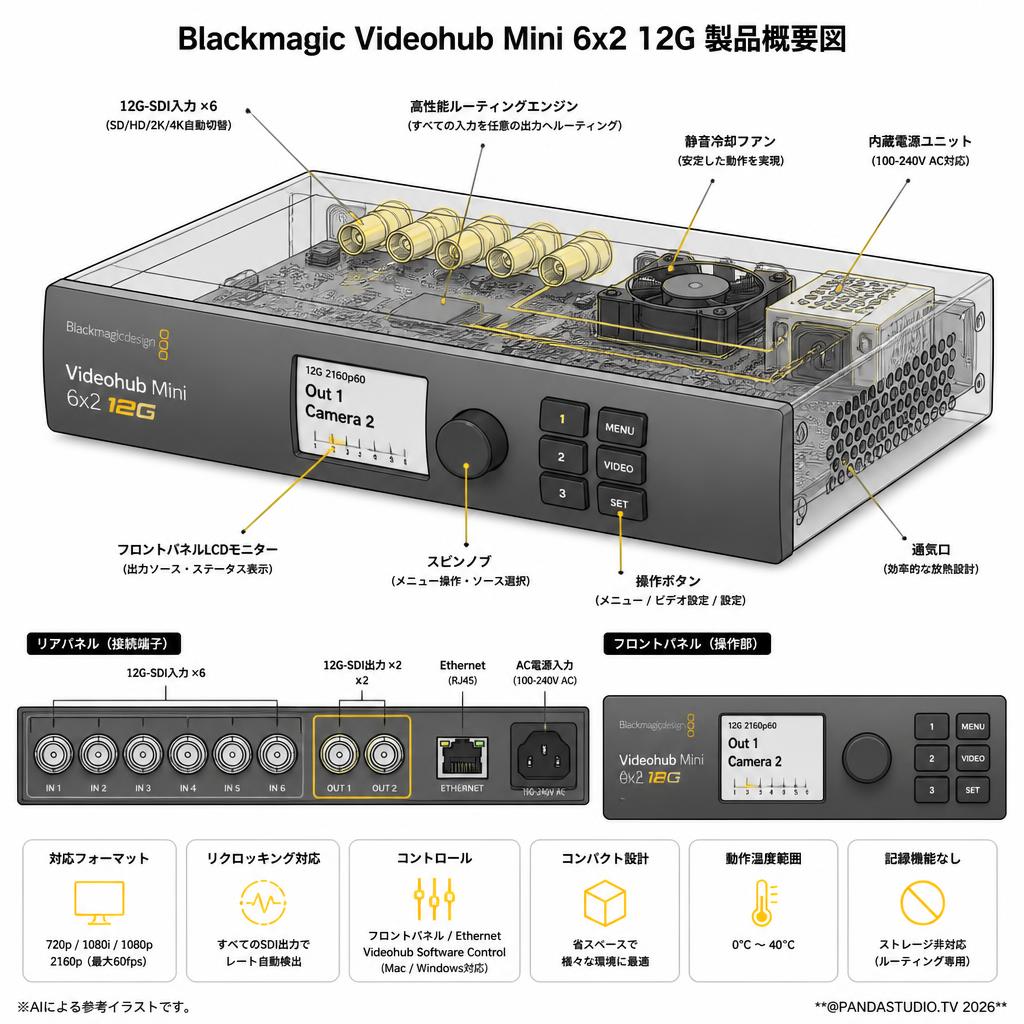 Blackmagic Videohub Mini 6x2 12G スペック
