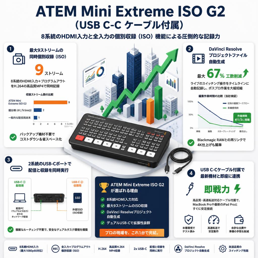ATEM Mini Extreme ISO G2（USB C-C ケーブル付属） セールスポイント