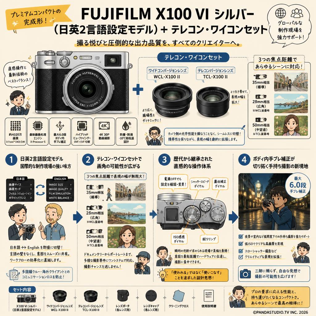 FUJIFILM X100 VI シルバー（日英2言語設定モデル）＋ テレコン・ワイコンセット 概要