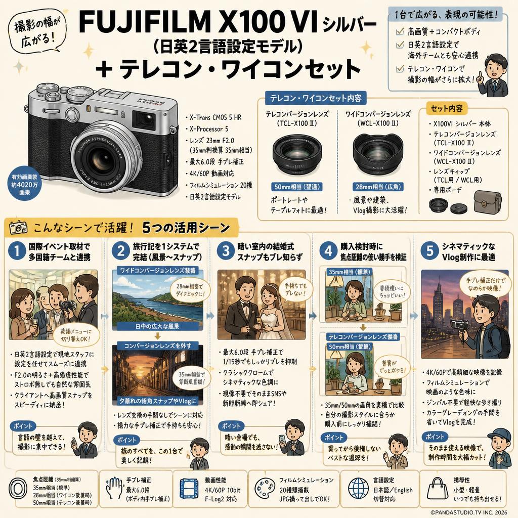 FUJIFILM X100 VI シルバー（日英2言語設定モデル）＋ テレコン・ワイコンセット 用途