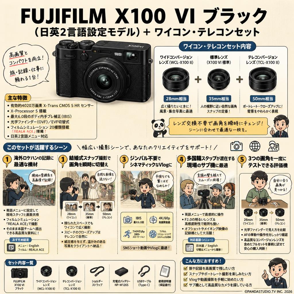 FUJIFILM X100 VI ブラック（日英2言語設定モデル）＋ ワイコン・テレコンセット 用途