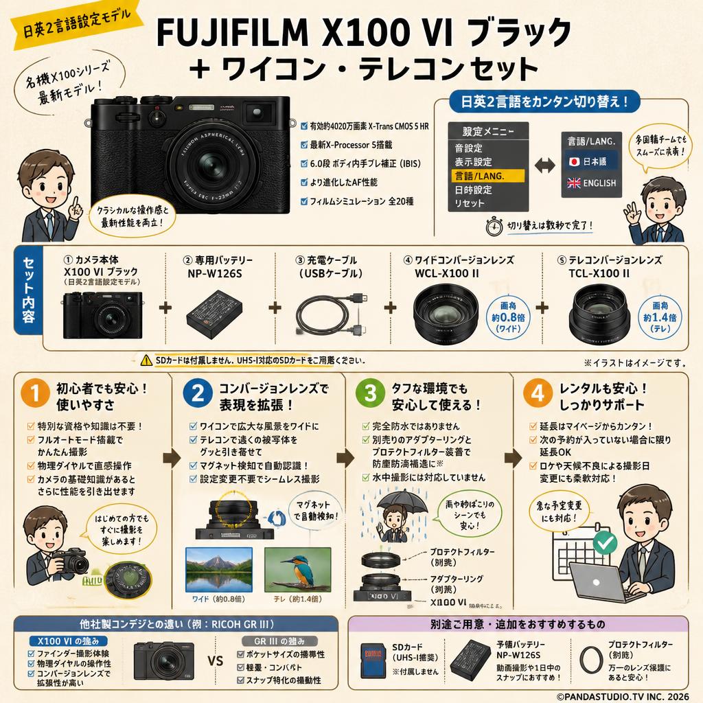 FUJIFILM X100 VI ブラック（日英2言語設定モデル）＋ ワイコン・テレコンセット FAQ（よくある質問と答え）