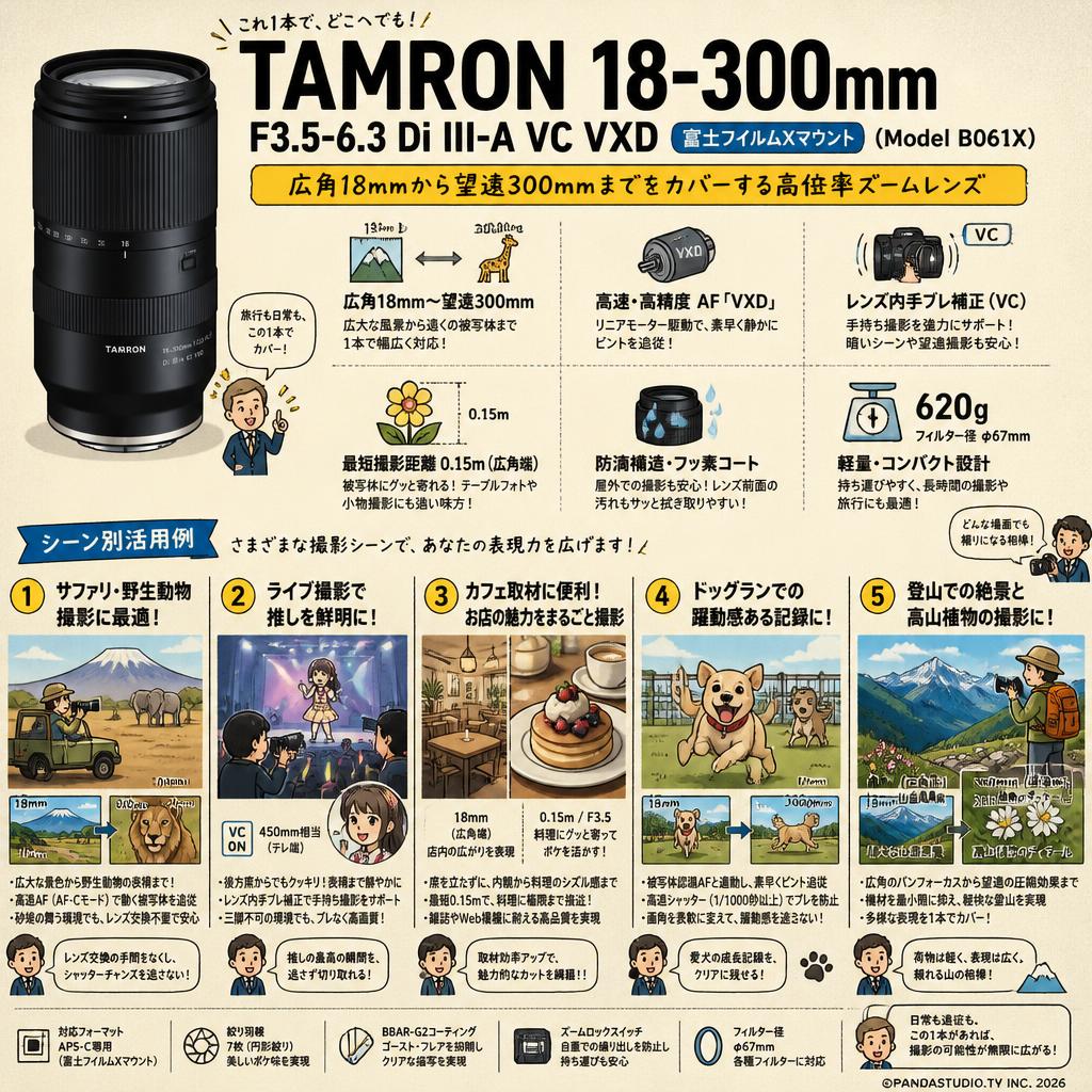 TAMRON 18-300mm F3.5-6.3 Di III-A VC VXD Fujifilm Xマウント (Model B061X) 用途