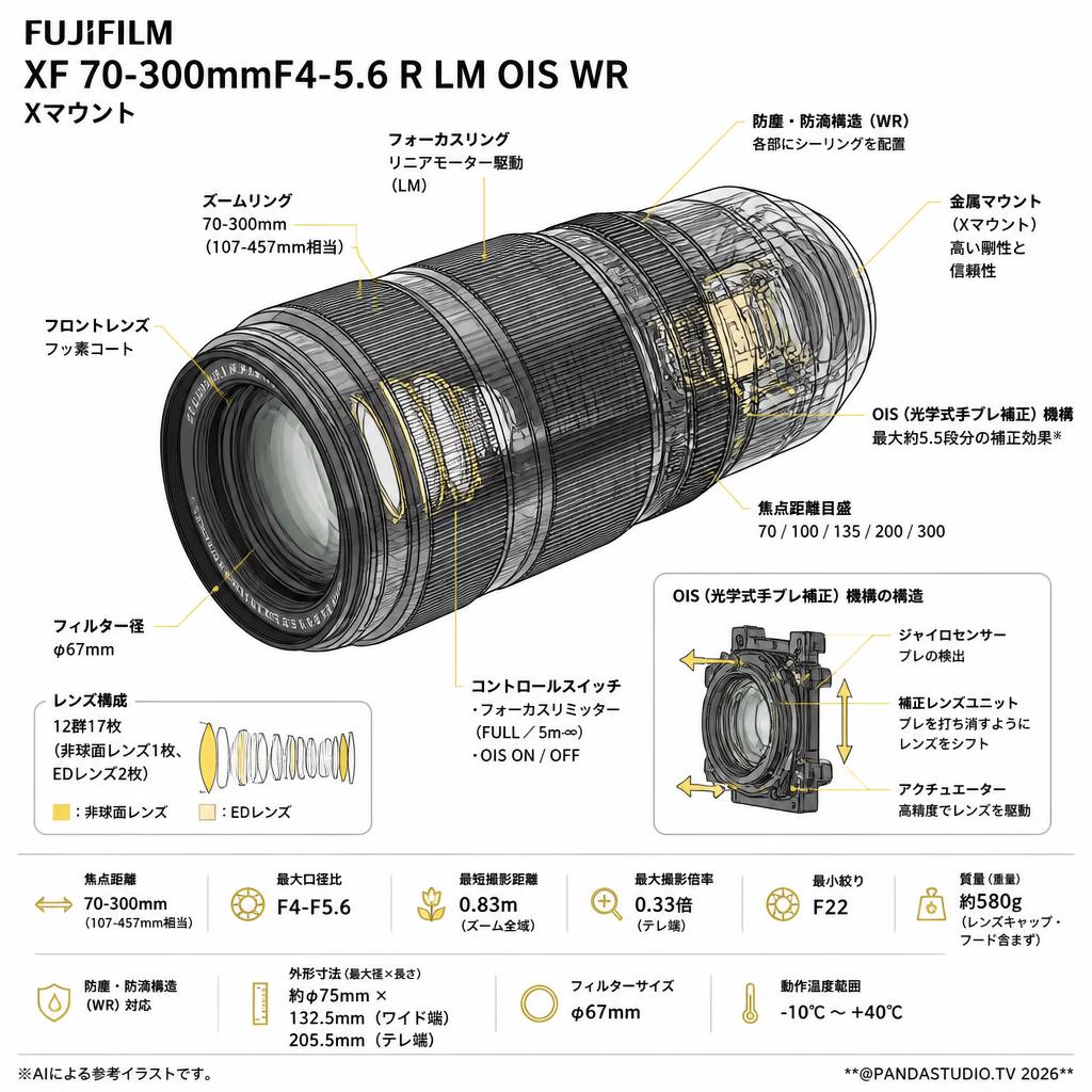 FUJIFILM XF 70-300mmF4-5.6 R LM OIS WR Xマウント スペック