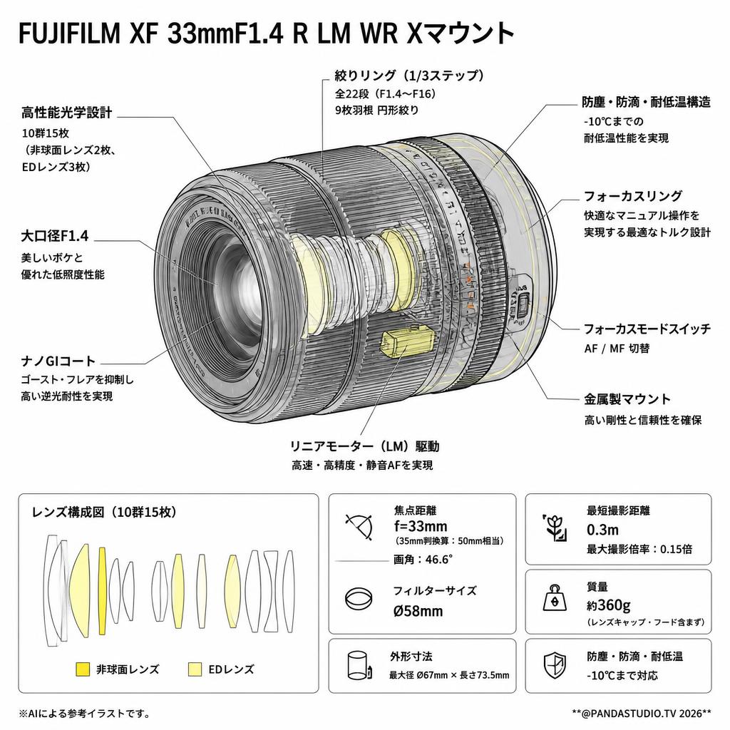 FUJIFILM XF 33mmF1.4 R LM WR Xマウント スペック