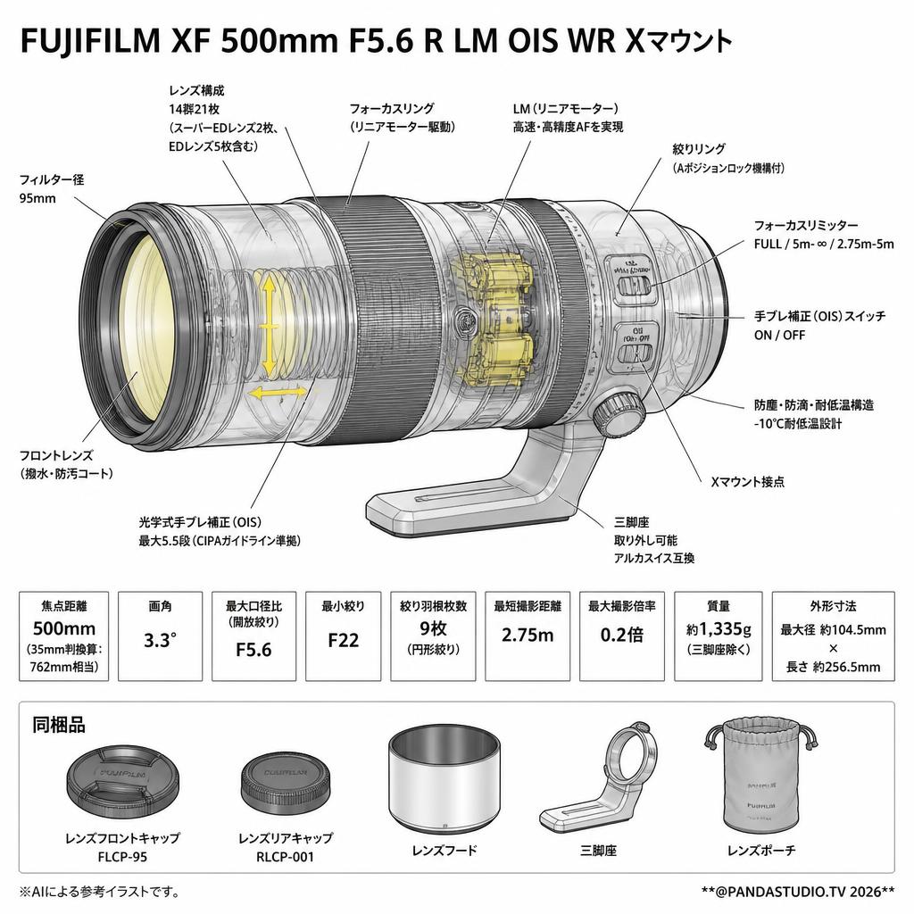 FUJIFILM XF 500mm F5.6 R LM OIS WR Xマウント スペック