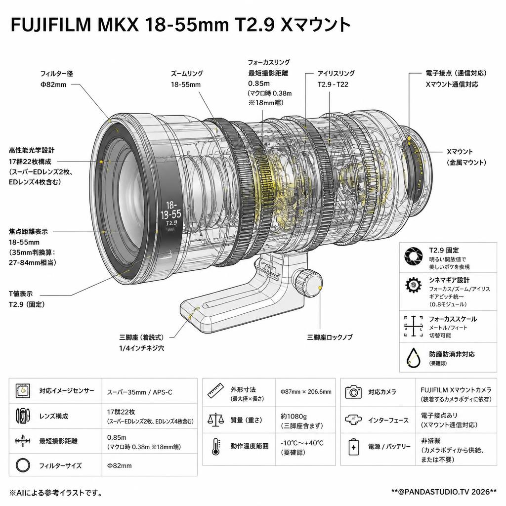 FUJIFILM MKX 18-55mm T2.9 Xマウント スペック