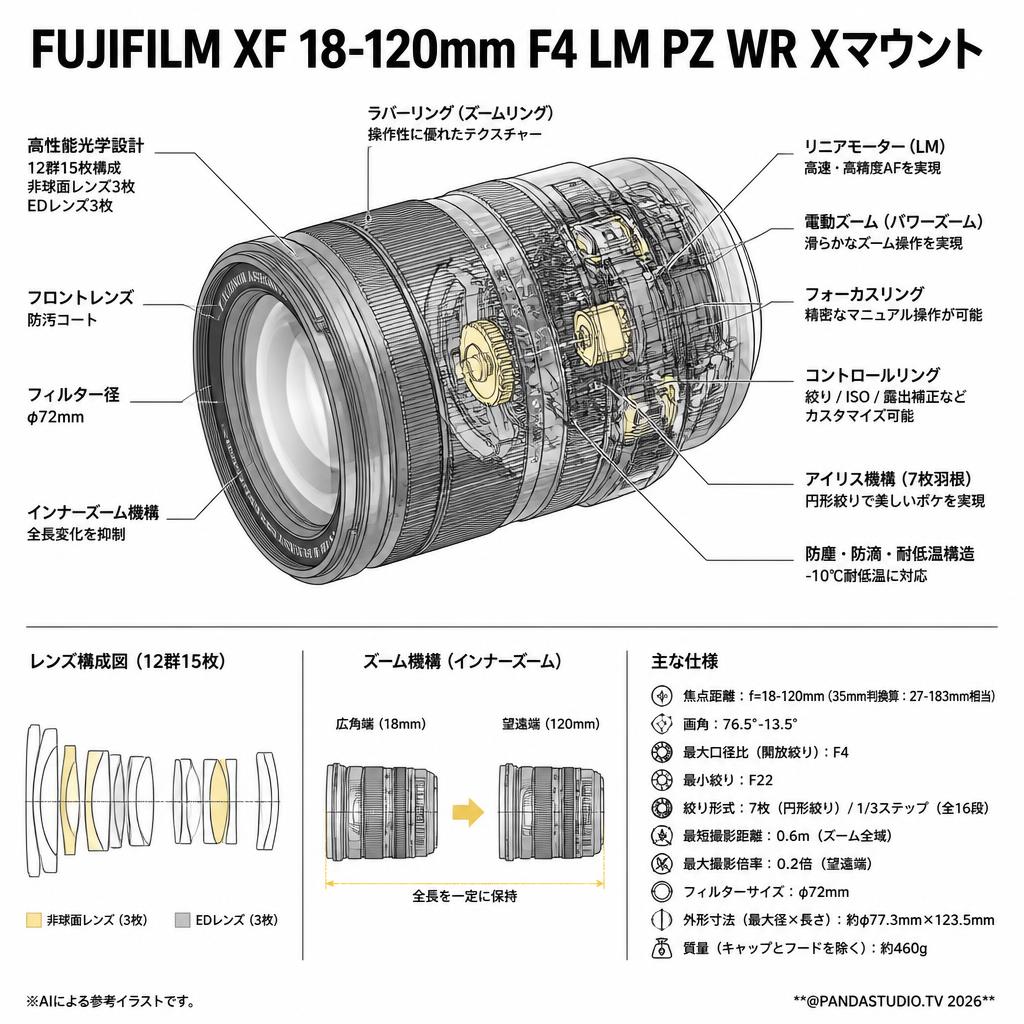 FUJIFILM XF 18-120mm F4 LM PZ WR Xマウント スペック