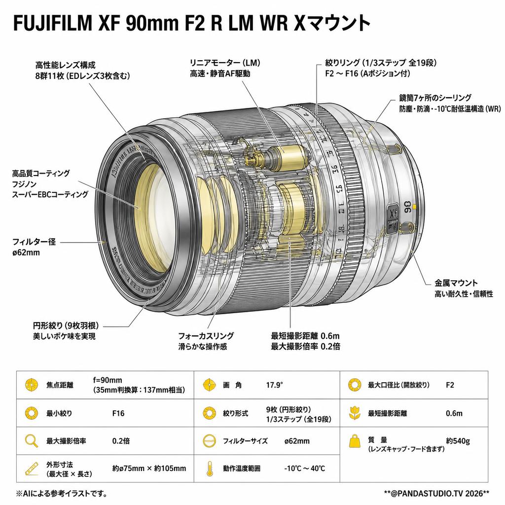 FUJIFILM XF 90mm F2 R LM WR Xマウント スペック