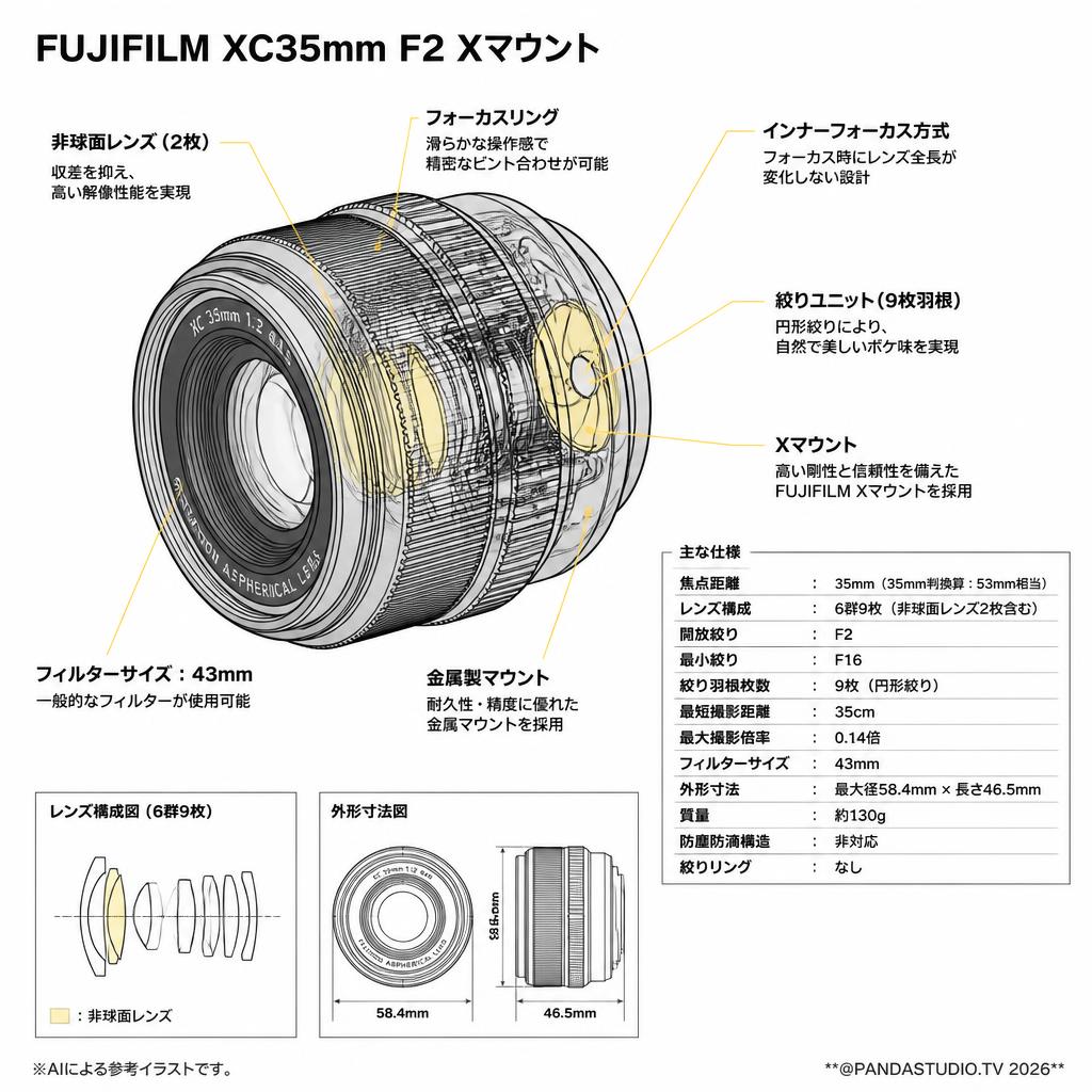 FUJIFILM XC35mm F2 Xマウント スペック
