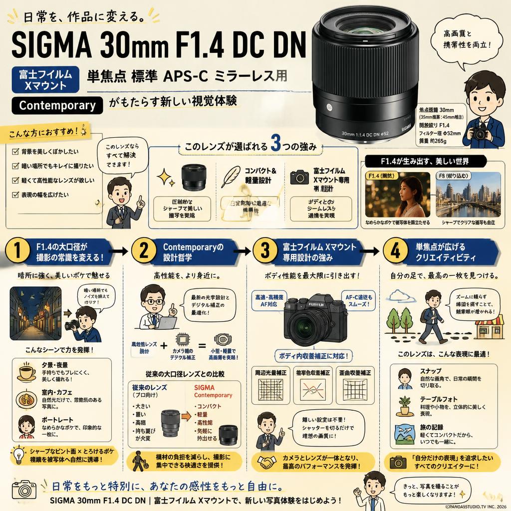 SIGMA 30mm F1.4 DC DN FUJIFILM 富士フイルム Xマウント 単焦点 標準 APSーC ミラーレス用 Contemporary 概要