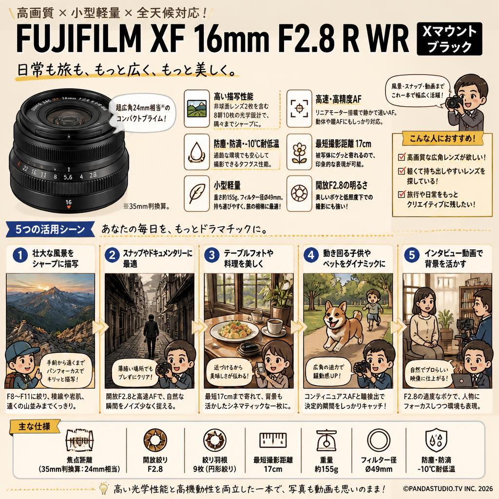 FUJIFILM XF 16mm F2.8 R WR Xマウント ブラック 用途