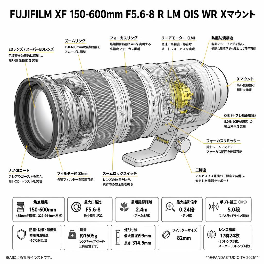 FUJIFILM XF 150-600mm F5.6-8 R LM OIS WR Xマウント スペック