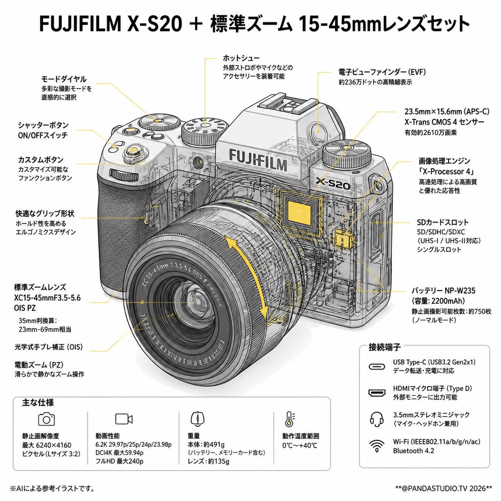 FUJIFILM X-S20 ＋ 標準ズーム 15-45mmレンズセット スペック