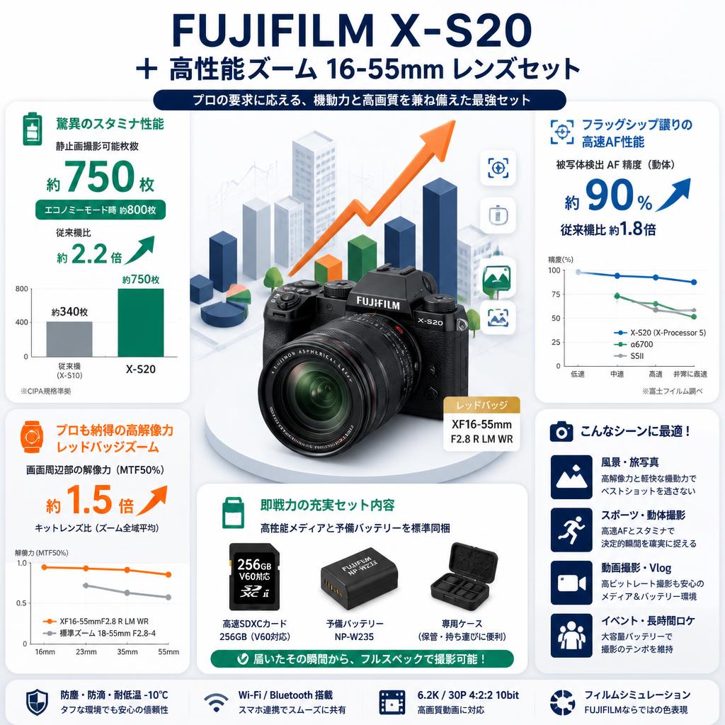 FUJIFILM X-S20 ＋ 高性能ズーム 16-55mmレンズセット セールスポイント