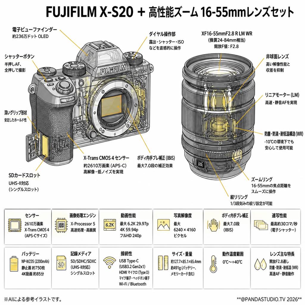 FUJIFILM X-S20 ＋ 高性能ズーム 16-55mmレンズセット スペック