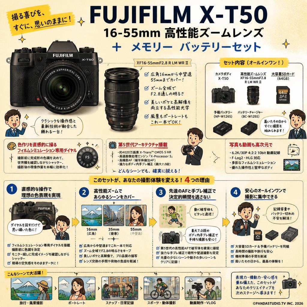 FUJIFLIM X-T50 16-55mm高性能ズームレンズ ＋ メモリー バッテリーセット 概要