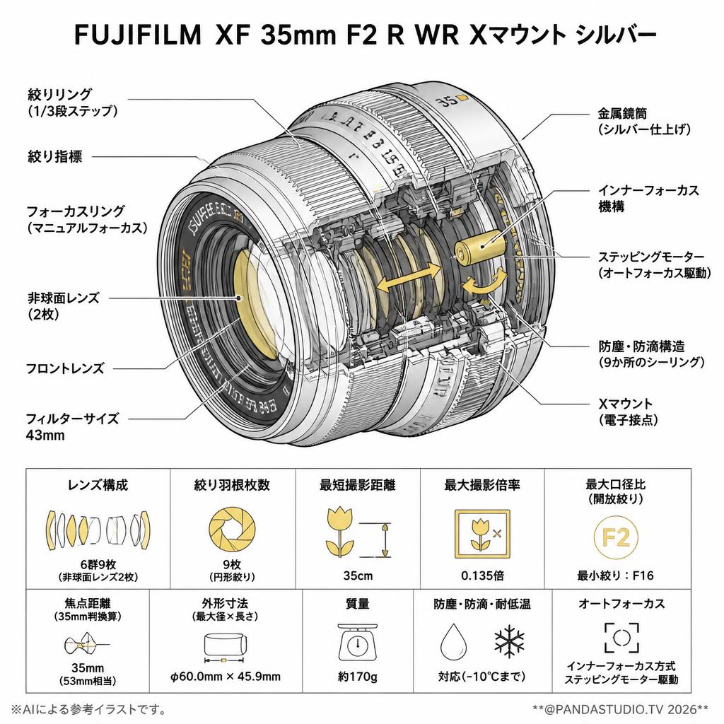 FUJIFILM XF 35mm F2 R WR Xマウント シルバー スペック