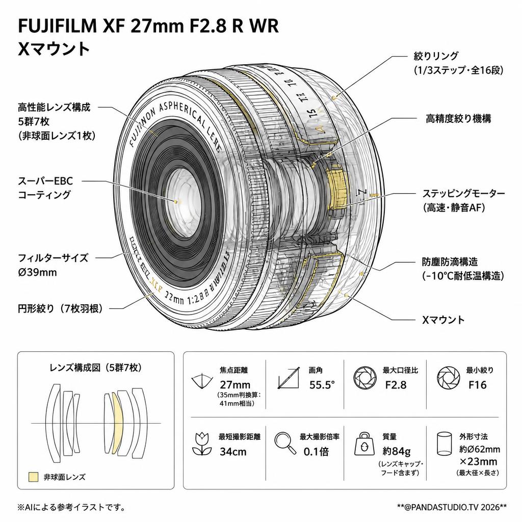 FUJIFILM XF 27mm F2.8 R WR Xマウント スペック