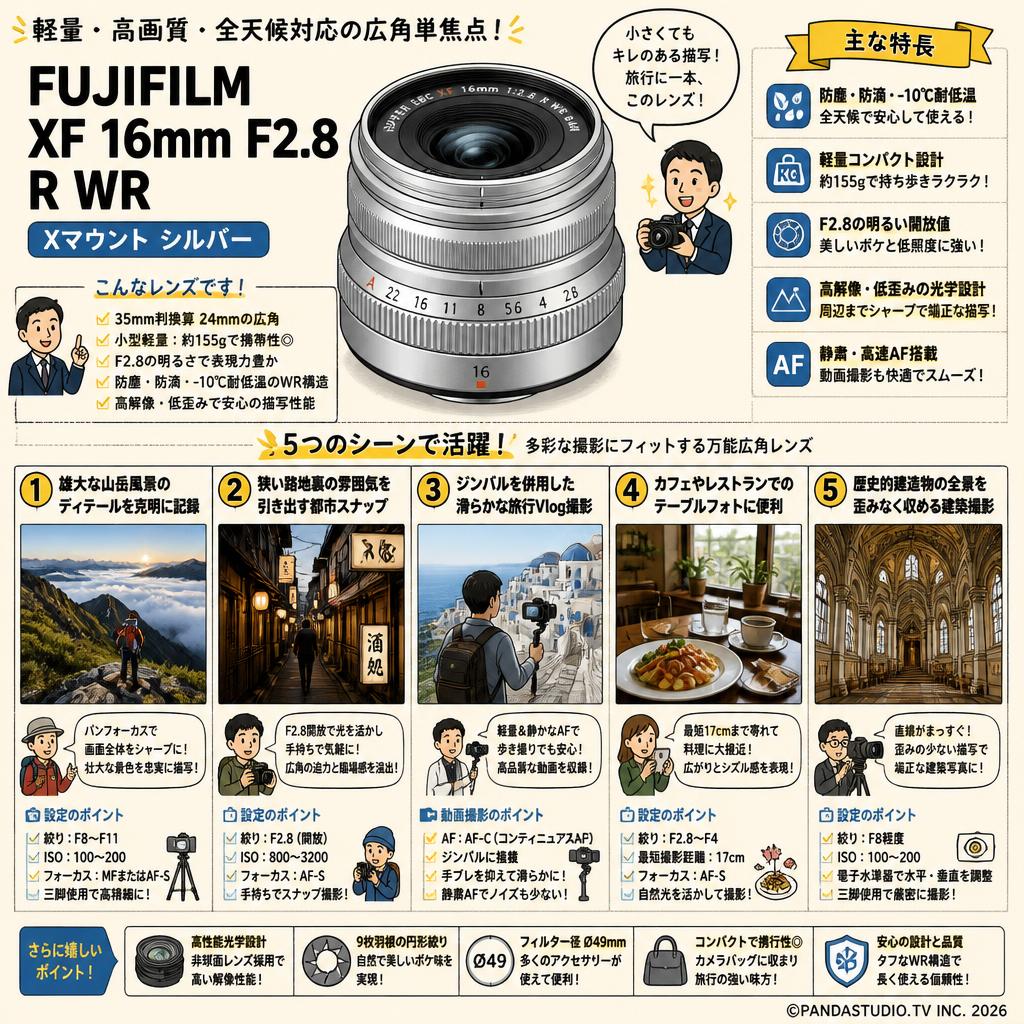 FUJIFILM XF 16mm F2.8 R WR Xマウント シルバー 用途