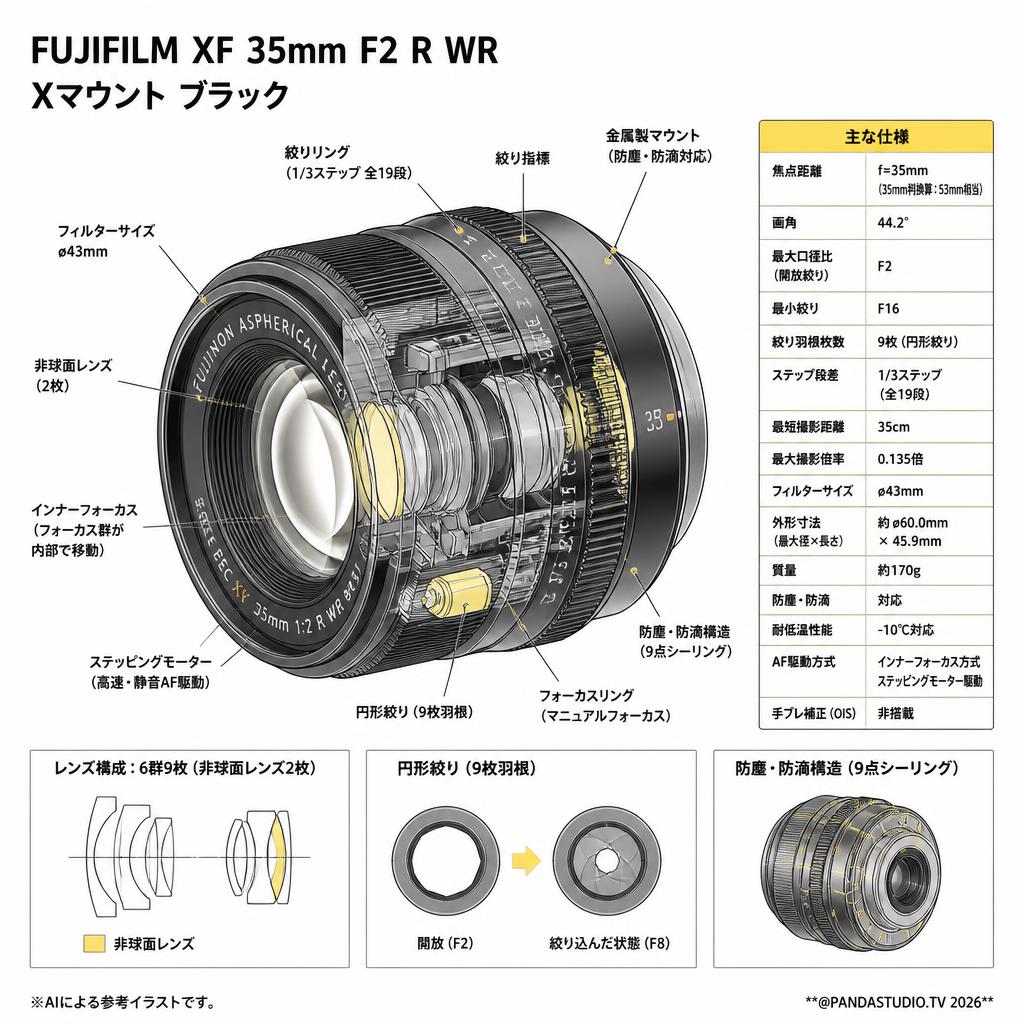 FUJIFILM XF 35mm F2 R WR Xマウント ブラック スペック
