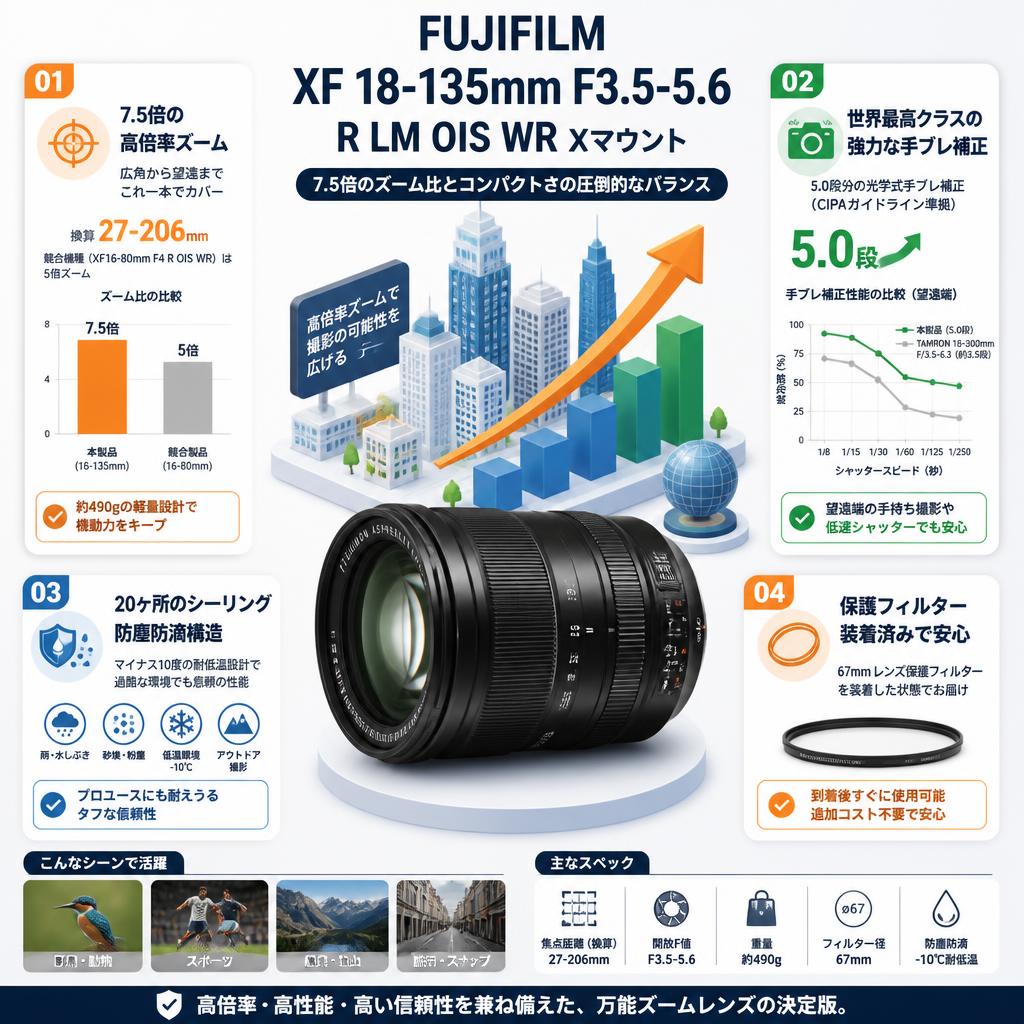 FUJIFILM XF 18-135mm F3.5-5.6 R LM OIS WR Xマウント セールスポイント