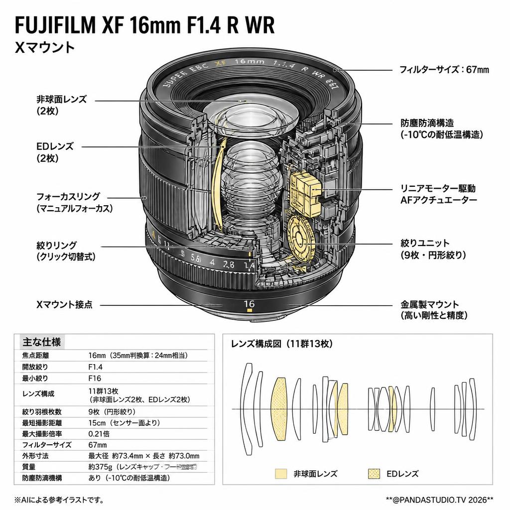 FUJIFILM XF 16mm F1.4 R WR Xマウント スペック