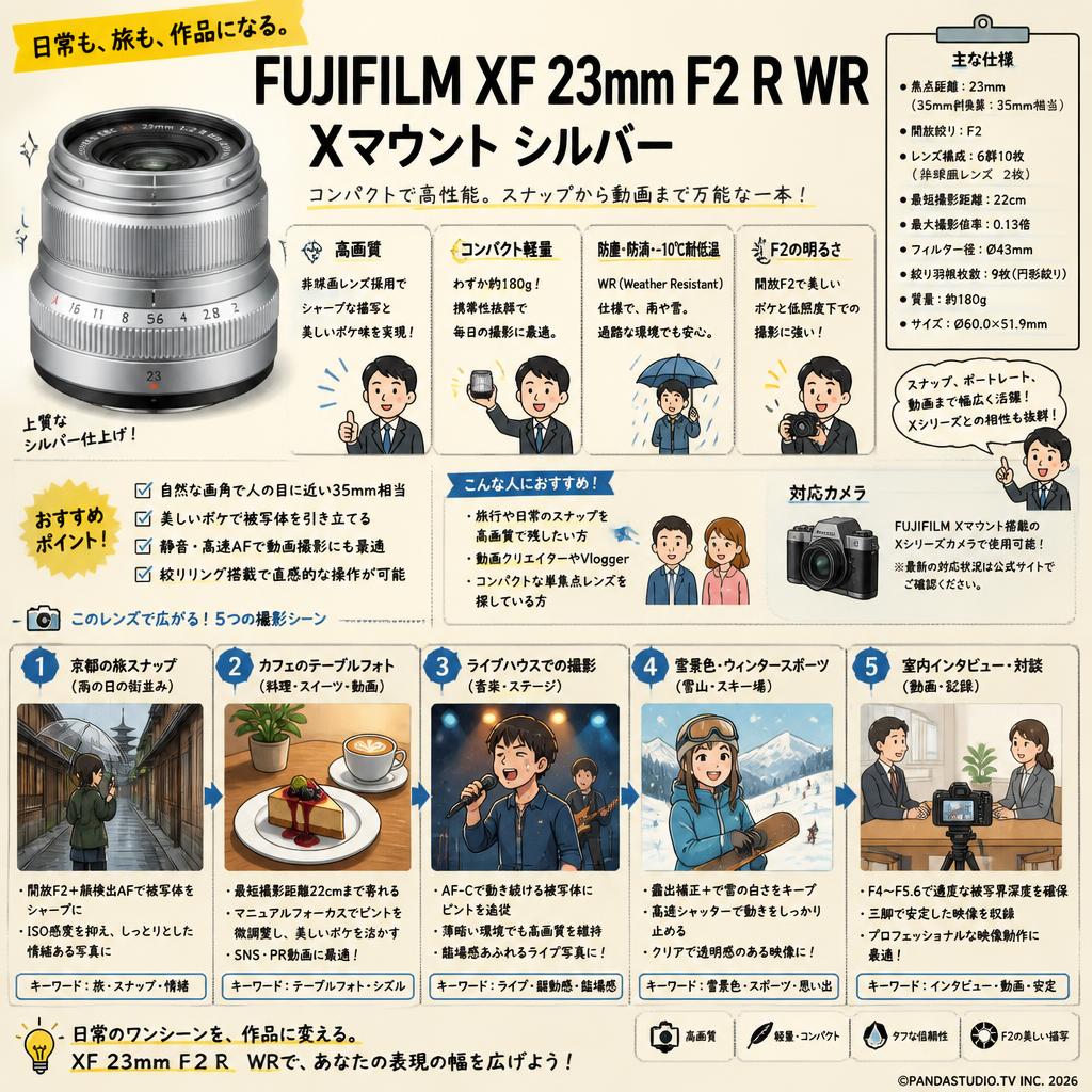 FUJIFILM XF 23mm F2 R WR Xマウント シルバー 用途
