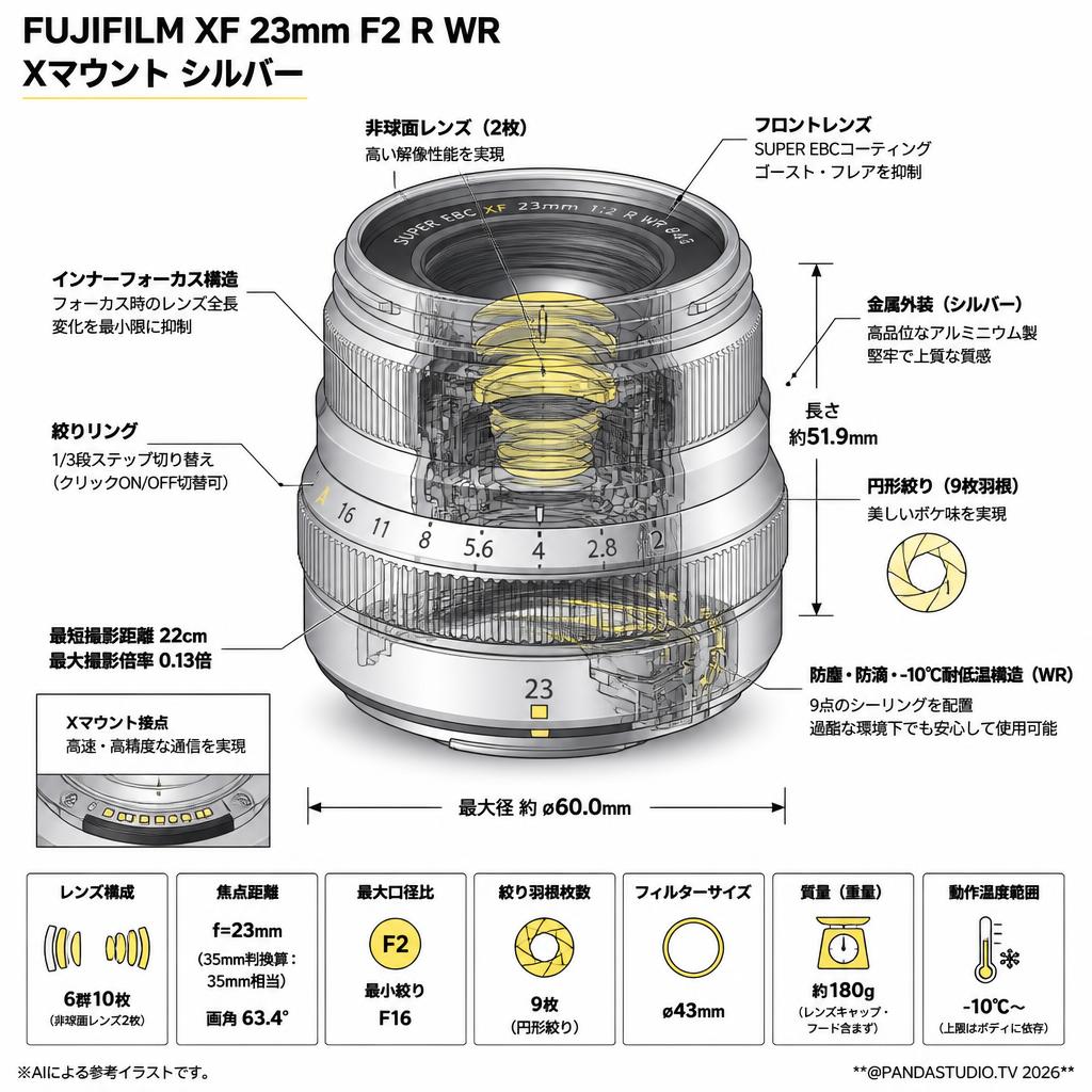 FUJIFILM XF 23mm F2 R WR Xマウント シルバー スペック