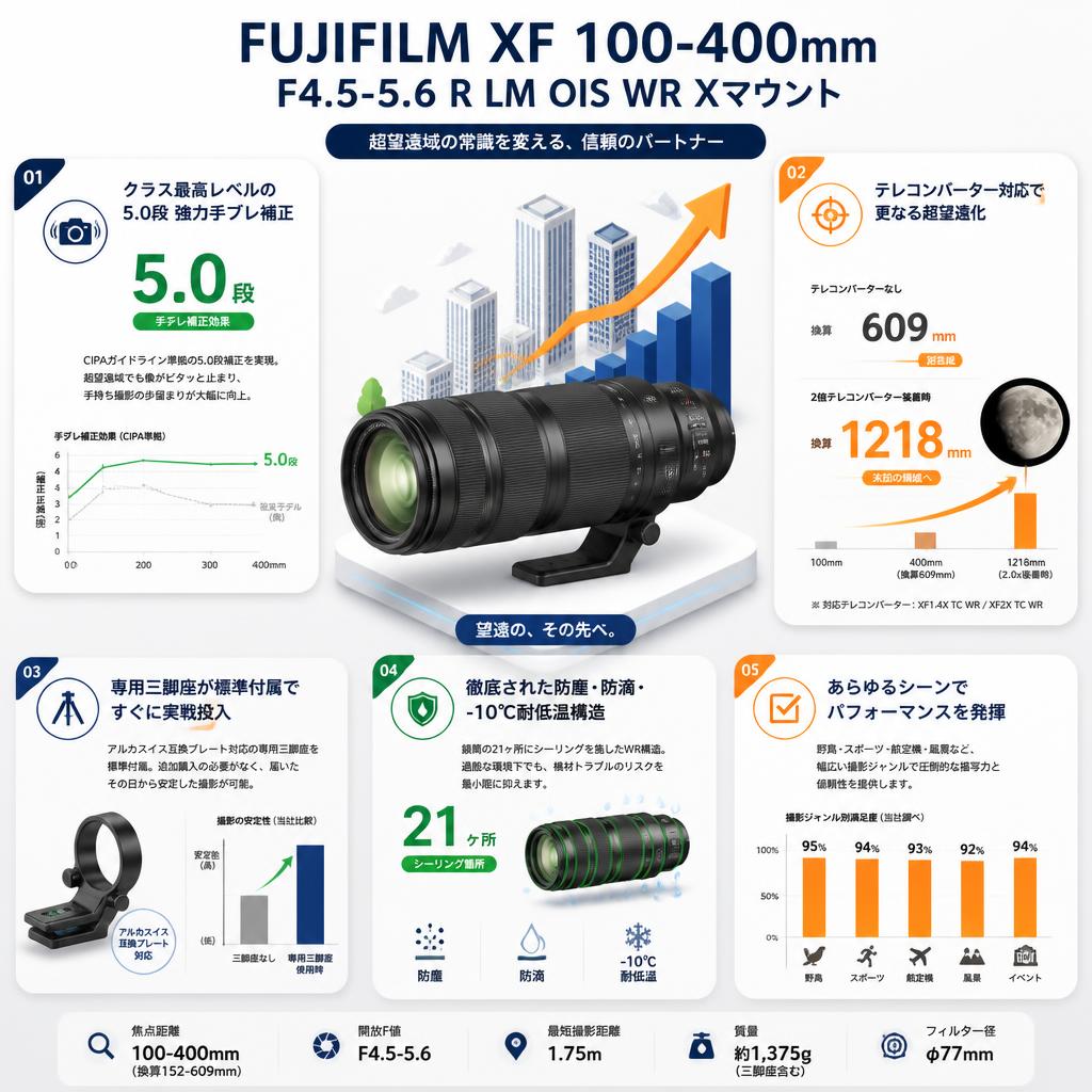 FUJIFILM XF 100-400mm F4.5-5.6 R LM OIS WR Xマウント セールスポイント